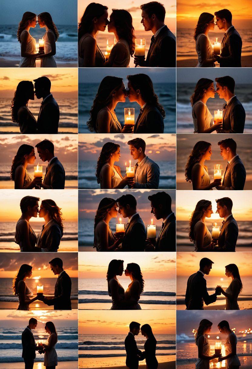 A vibrant collage of romantic scenes from various TV dramas, featuring couples sharing intimate moments like holding hands on a beach, a kiss under the rain, and a candlelit dinner. Highlight the emotions of love and passion with soft, warm hues and gentle lighting. Include a TV screen as a frame around the scenes to signify the drama element. Cinematic style, dreamy ambiance, and warm color palette.